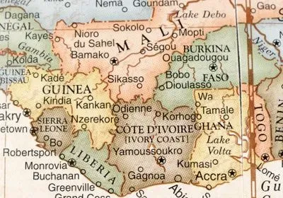 part of West Africa as shown on a desk globe